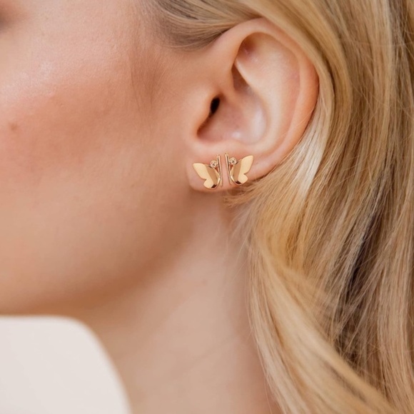 GOLD 14k Gold Plated 2pc Half Butterfly Stud Earrings - Picture 1 of 4
